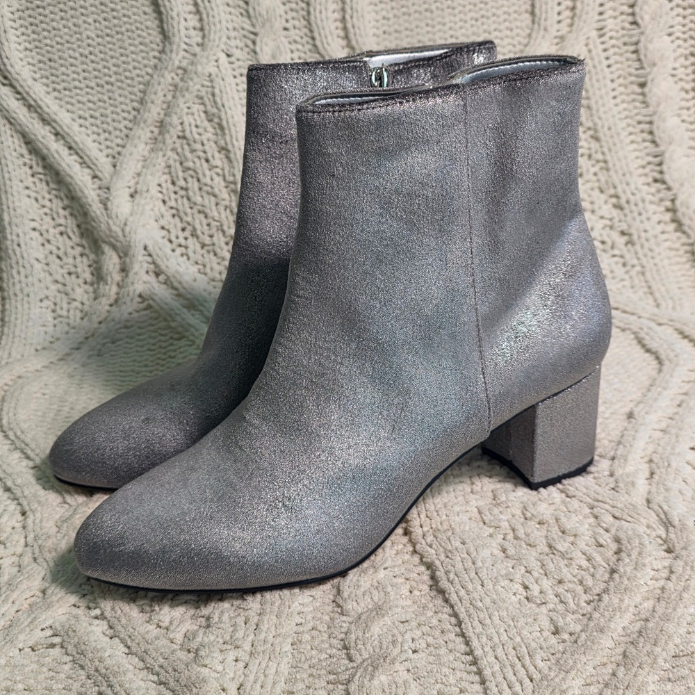 Talbots Ankle Boots Booties Silver Metallic Shimmer Holiday Women 7.5M Excellent